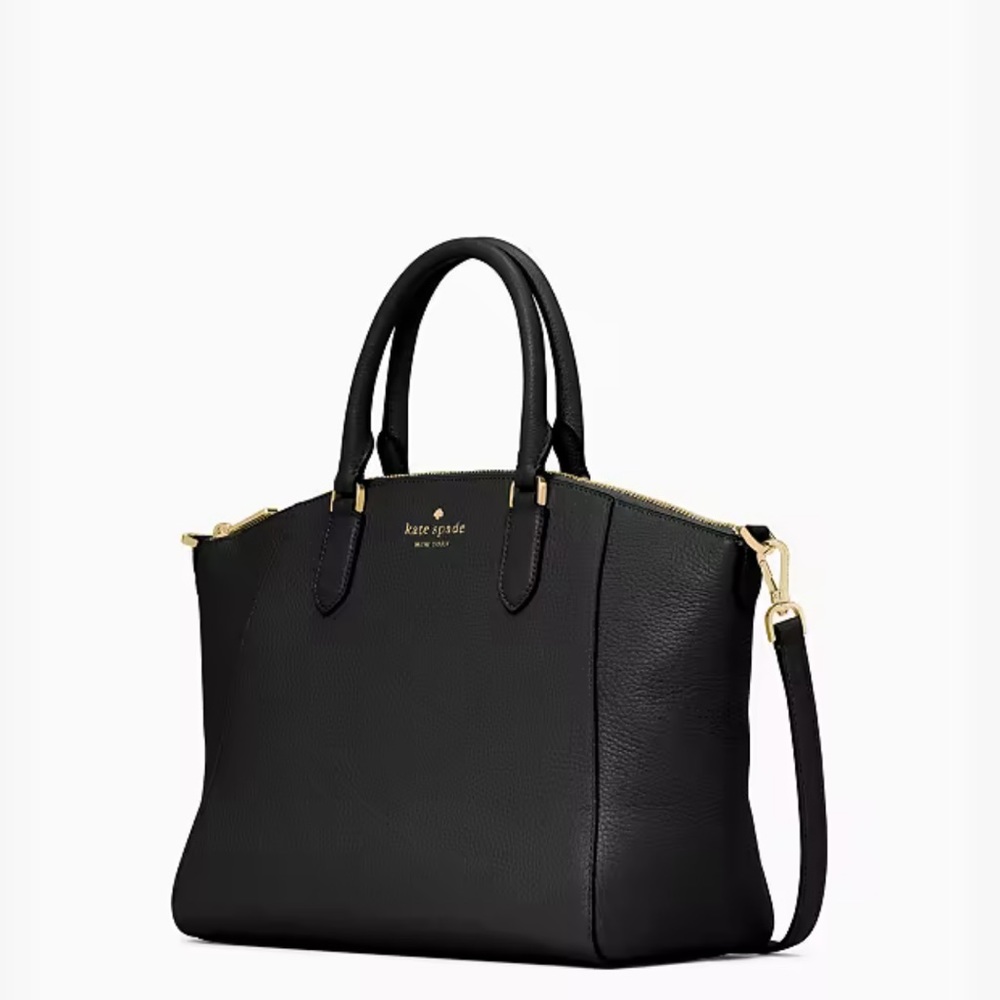 Kate Spade *Parker* black leather medium satchel classic crossbody bag K8214 - Picture 4 of 8